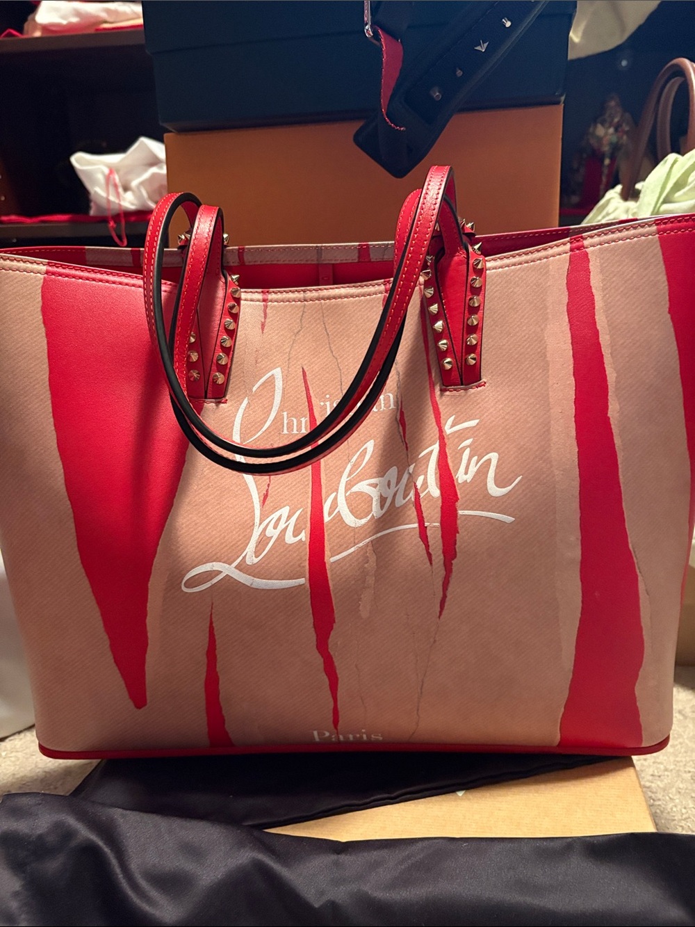 Christian Louboutin Pink and Red Signature Stud-Handle Tote